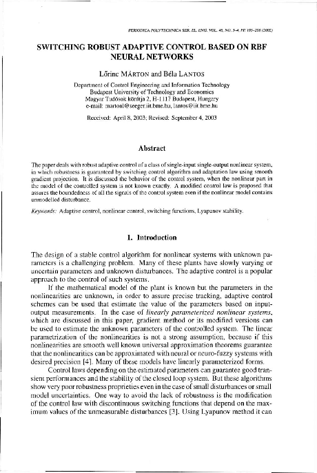 (PDF) Switching robust adaptive control based on RBF neural networks