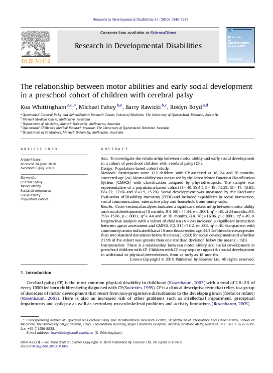 (PDF) The relationship between motor abilities and early social ...