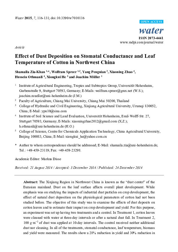 (PDF) Effect of Dust Deposition on Stomatal Conductance and Leaf ...