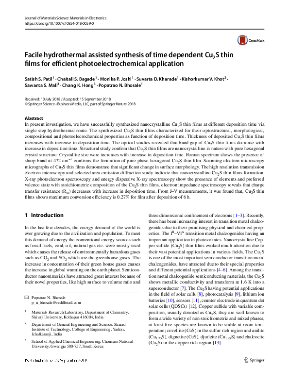 (PDF) Facile hydrothermal assisted synthesis of time dependent Cu2S ...