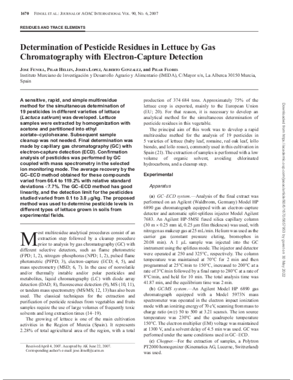(PDF) Determination of Pesticide Residues in Lettuce by Gas ...