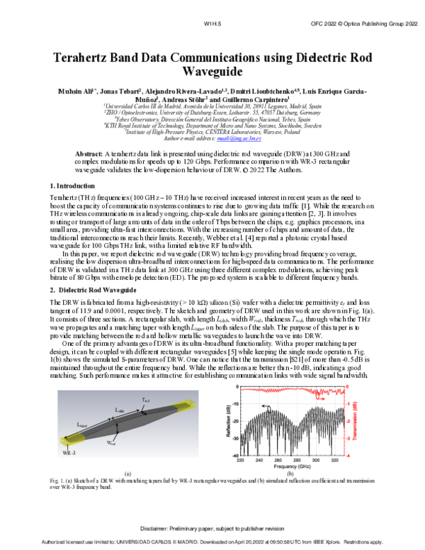 (PDF) Terahertz Band Data Communications using Dielectric Rod Waveguide