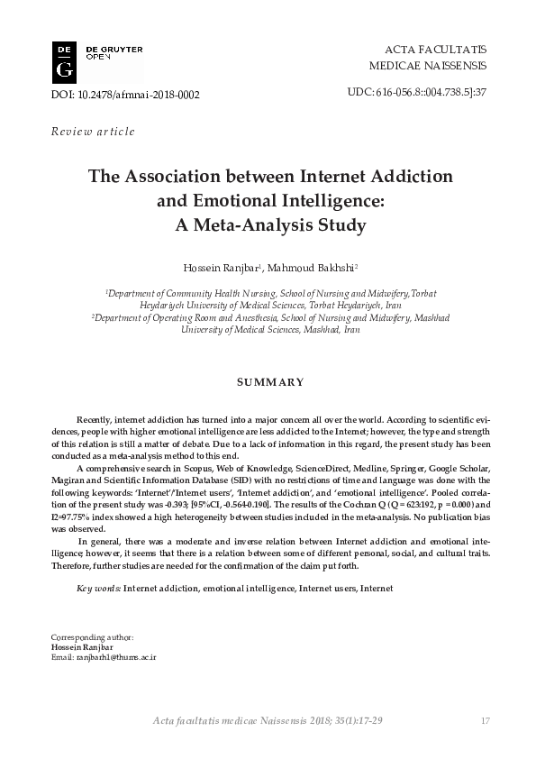 (PDF) The Association between Internet Addiction and Emotional ...
