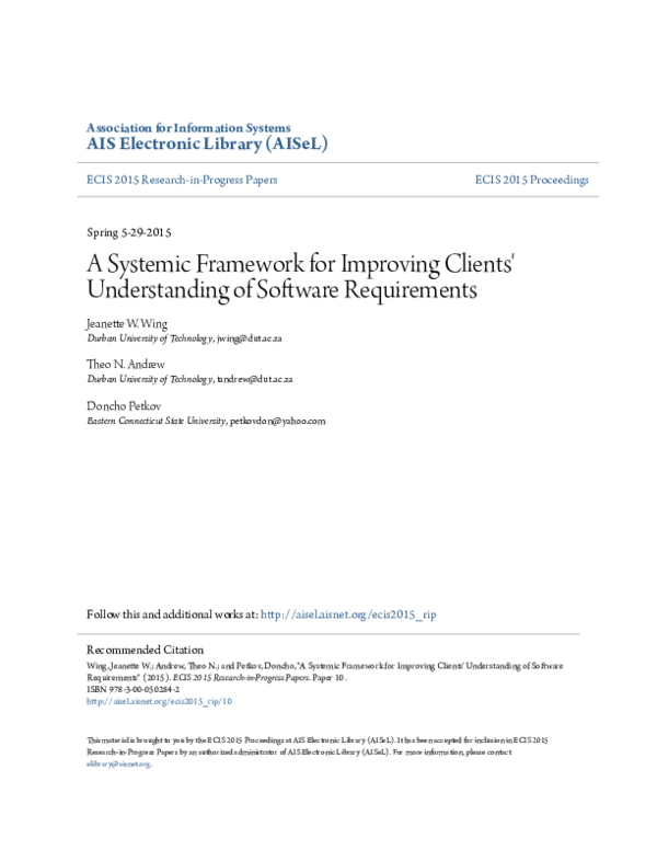 (PDF) A Systemic Framework for Improving Clients' Understanding of ...