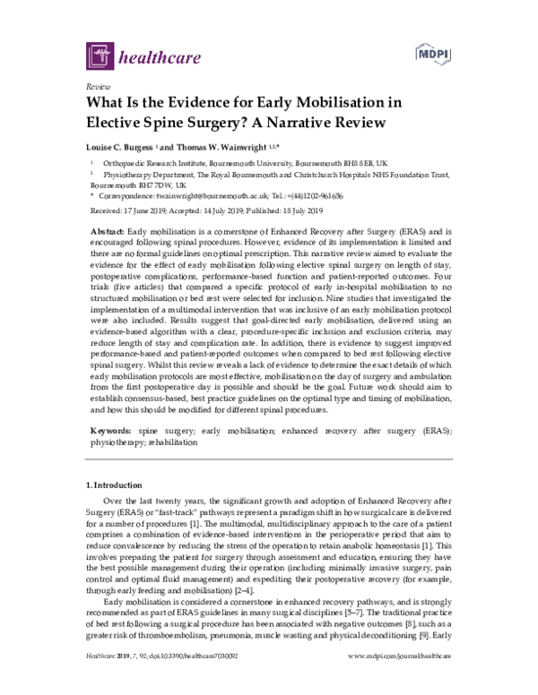 (PDF) What Is the Evidence for Early Mobilisation in Elective Spine ...