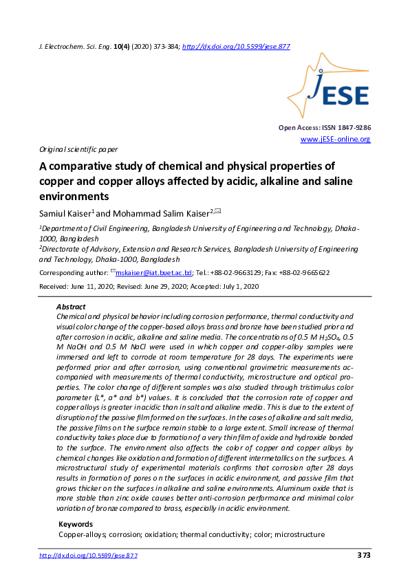 (PDF) A comparative study of chemical and physical properties of copper ...