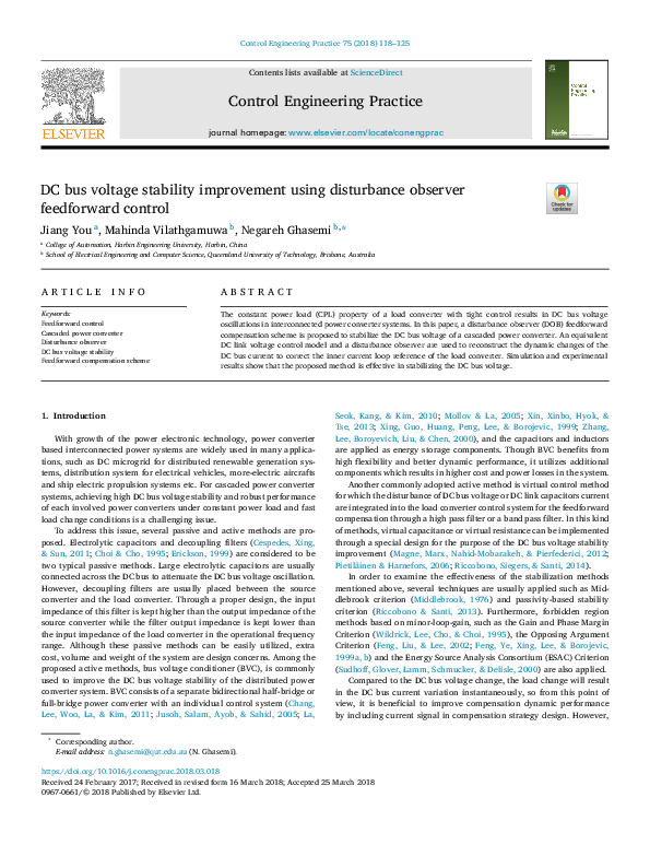 (PDF) DC bus voltage stability improvement using disturbance observer ...