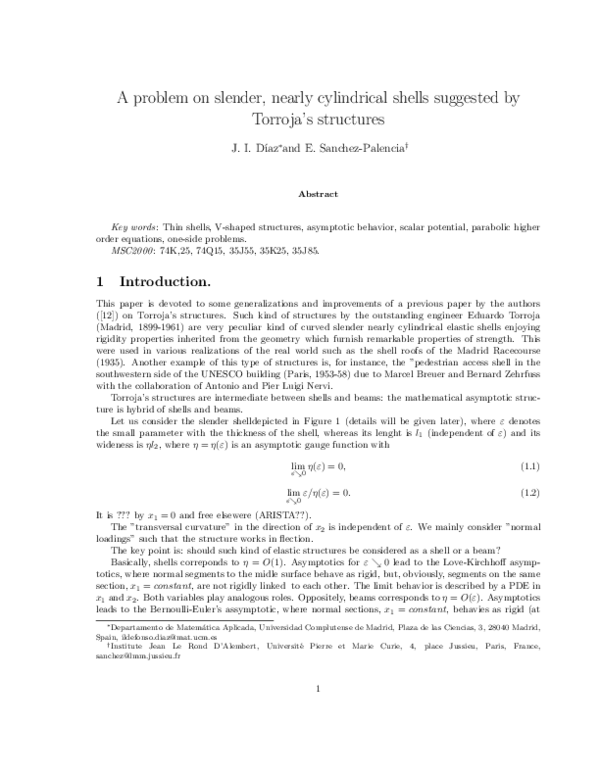 (PDF) A problem on slender nearly cylindrical shells suggested by ...
