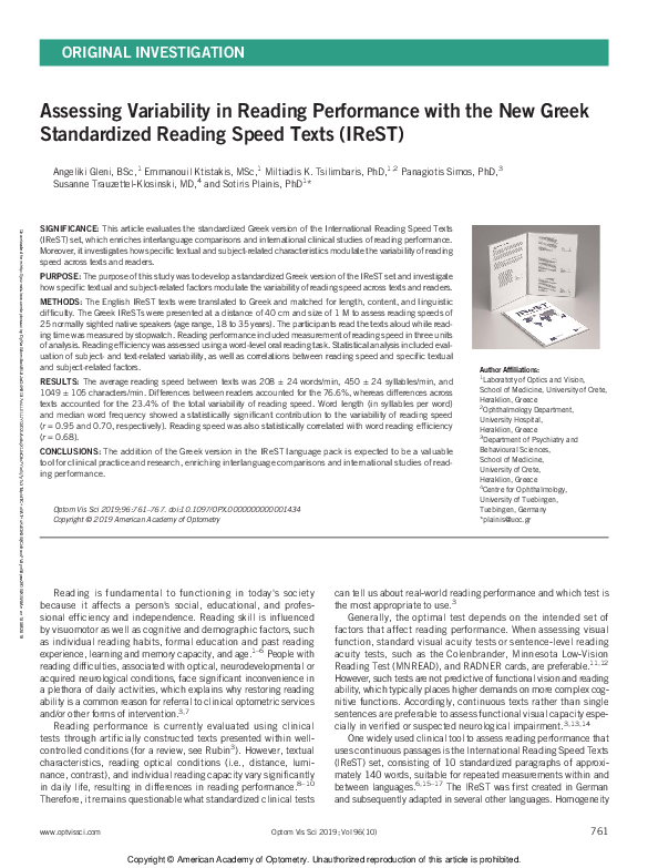 (PDF) Assessing Variability in Reading Performance with the New Greek ...