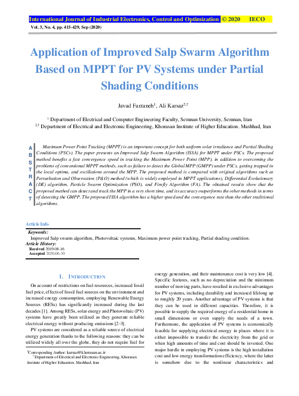 (PDF) Application of Improved Salp Swarm Algorithm Based on MPPT for PV ...