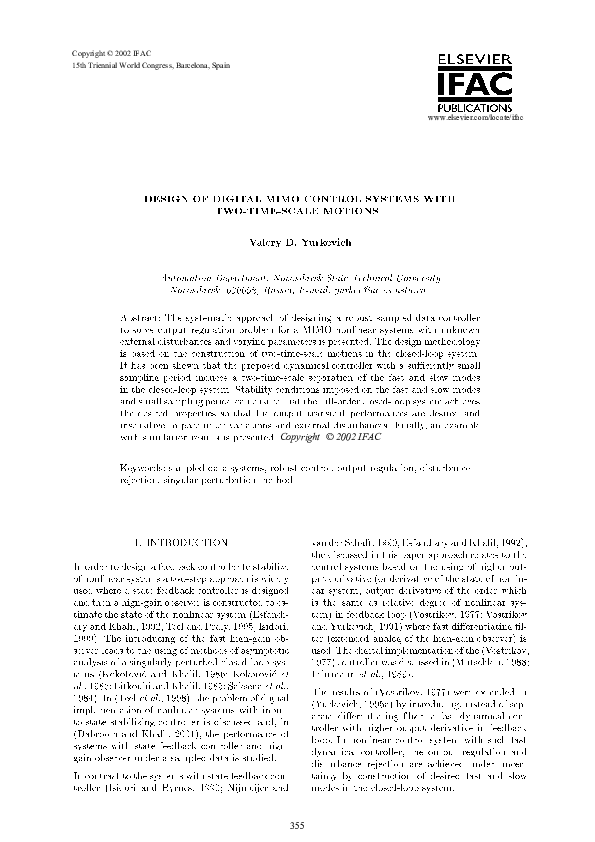 (PDF) Design of Digital Mimo Control Systems with Two-Time-Scale Motions