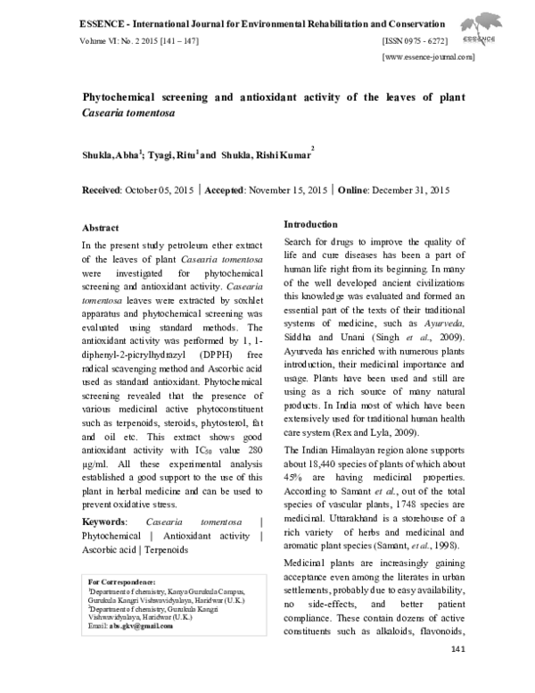 (PDF) Phytochemical screening and antioxidant activity of the leaves of ...