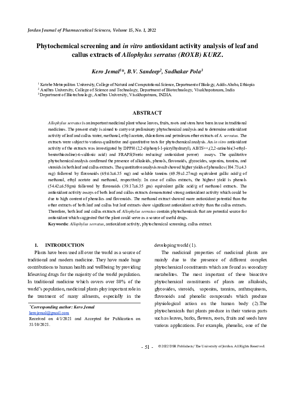 (PDF) Phytochemical screening and in vitro antioxidant activity ...