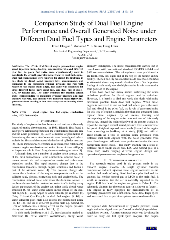 (PDF) Comparison Study of Dual Fuel Engine Performance and Overall ...