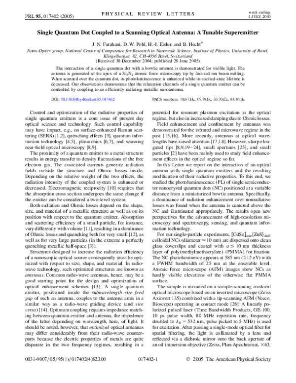 (PDF) Single Quantum Dot Coupled to a Scanning Optical Antenna: A ...