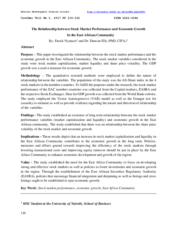 (PDF) The Relationship between Stock Market Performance and Economic ...