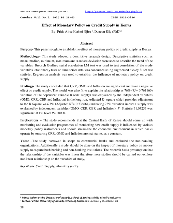 (PDF) Effect of Monetary Policy on Credit Supply in Kenya
