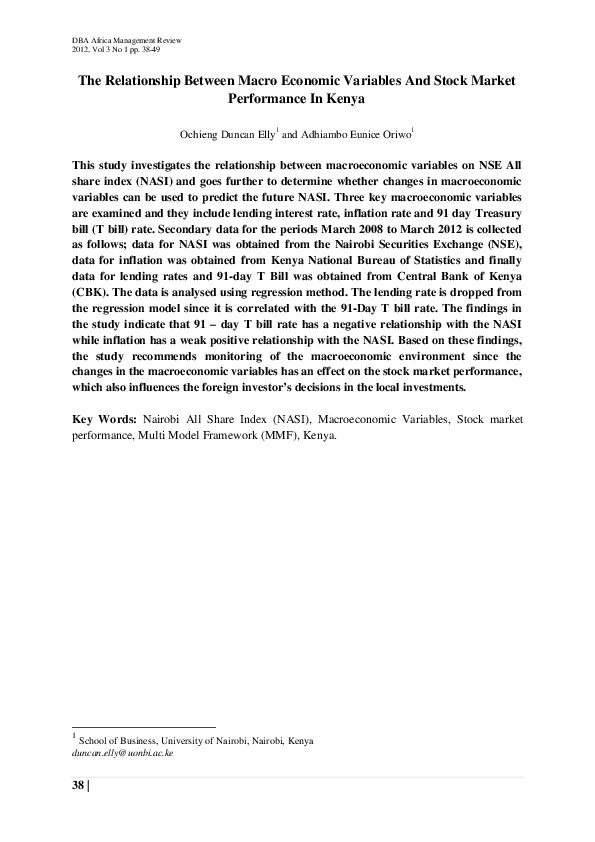 (PDF) The Relationship Between Macro Economic Variables And Stock ...