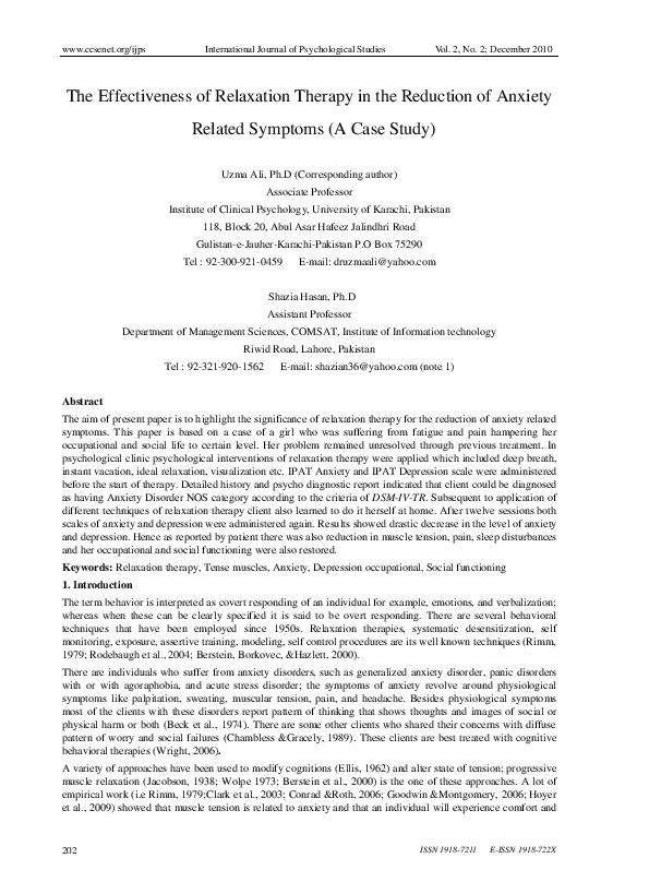 (PDF) The Effectiveness of Relaxation Therapy in the Reduction of ...