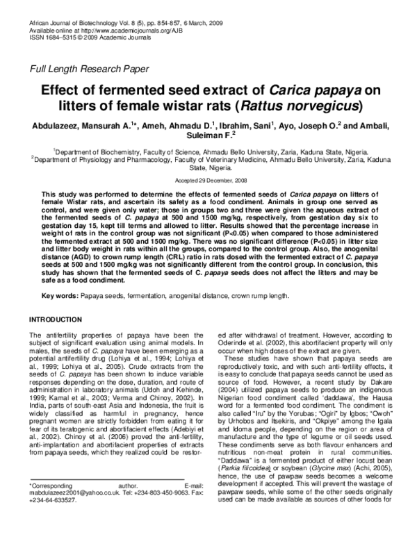 (PDF) Effect of fermented seed extract of Carica papaya on litters of ...