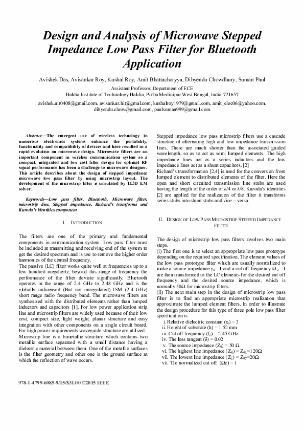 (PDF) Design and analysis of microwave stepped impedance low pass ...