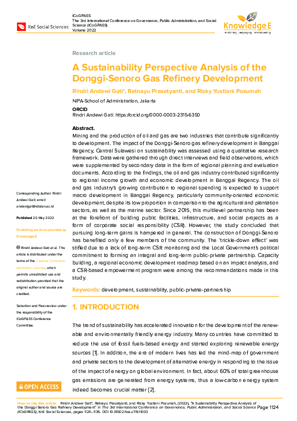 (PDF) A Sustainability Perspective Analysis of the Donggi-Senoro Gas ...