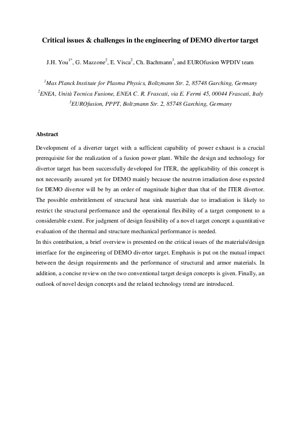 (PDF) Critical issues & challenges in the engineering of DEMO divertor ...