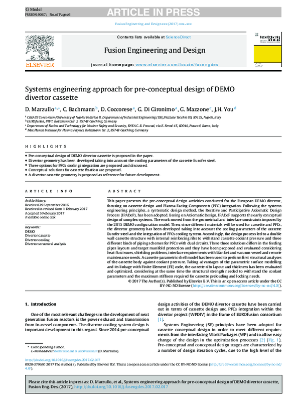 (PDF) Systems engineering approach for pre-conceptual design of DEMO ...