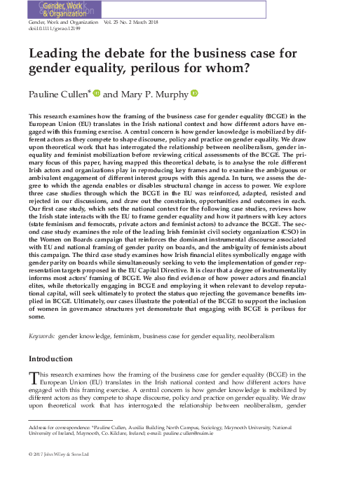 (PDF) Leading the debate for the business case for gender equality ...