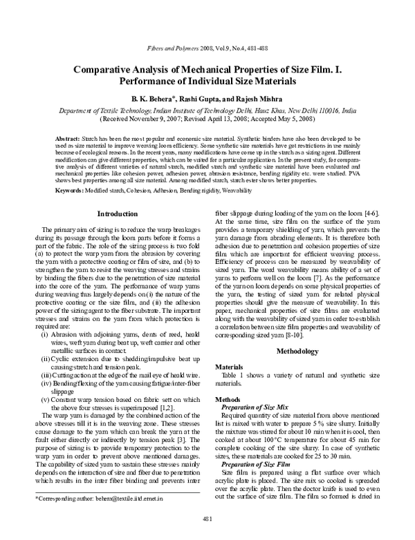 (PDF) Comparative analysis of mechanical properties of size film. I ...