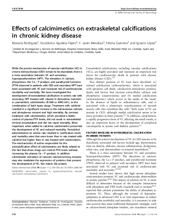 (PDF) Effects of calcimimetics on extraskeletal calcifications in ...