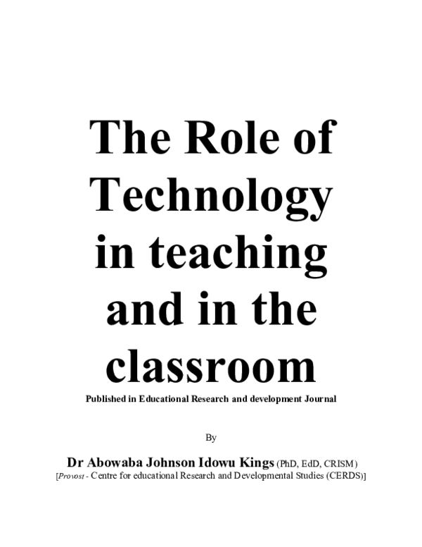 (DOC) The Role of Technology in teaching and the classroom
