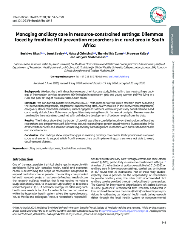 (PDF) Managing ancillary care in resource-constrained settings ...
