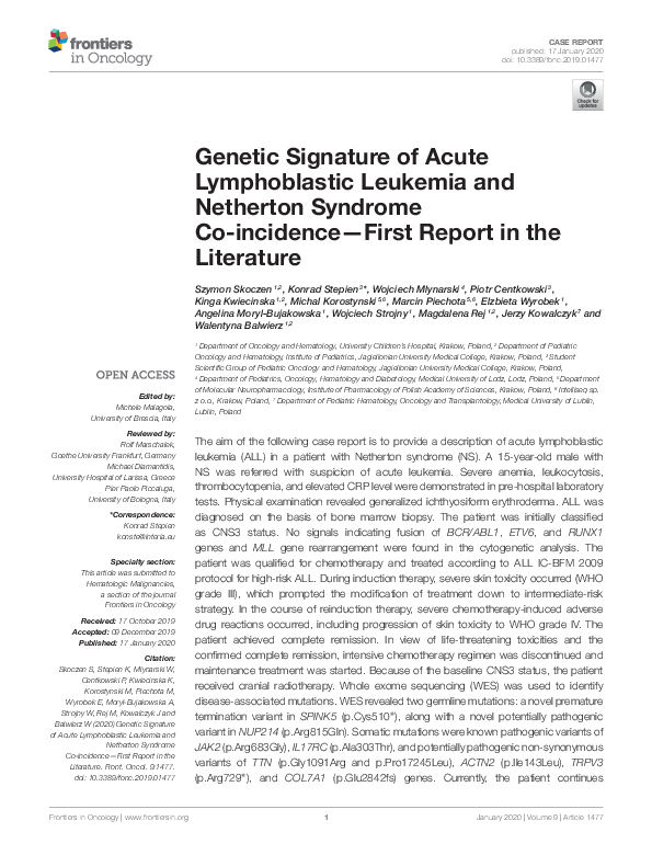 (PDF) Genetic Signature of Acute Lymphoblastic Leukemia and Netherton ...