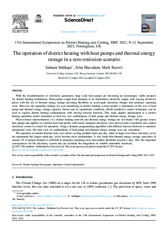 (PDF) The operation of district heating with heat pumps and thermal ...