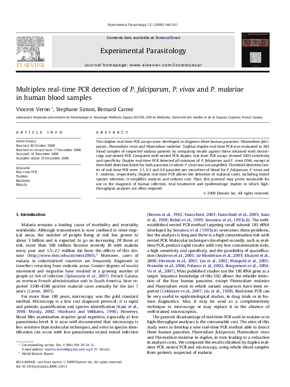 (PDF) Multiplex real-time PCR detection of P. falciparum, P. vivax and ...