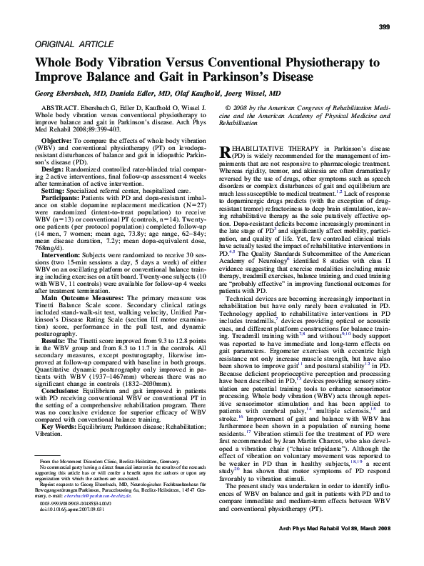 (PDF) Whole Body Vibration Versus Conventional Physiotherapy to Improve