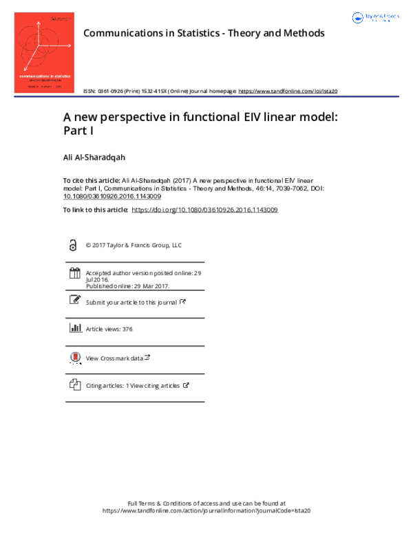 (PDF) A new perspective in functional EIV linear model: Part I