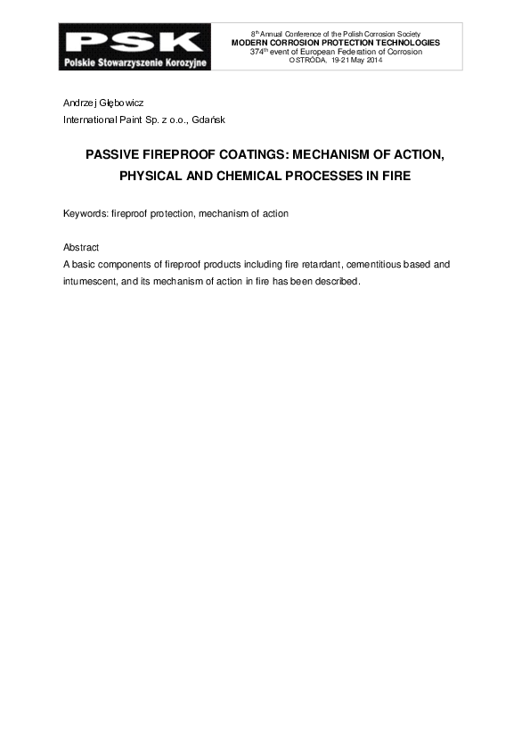 (PDF) Passive Fireproof Coatings: Mechanism of Action, Physical and ...