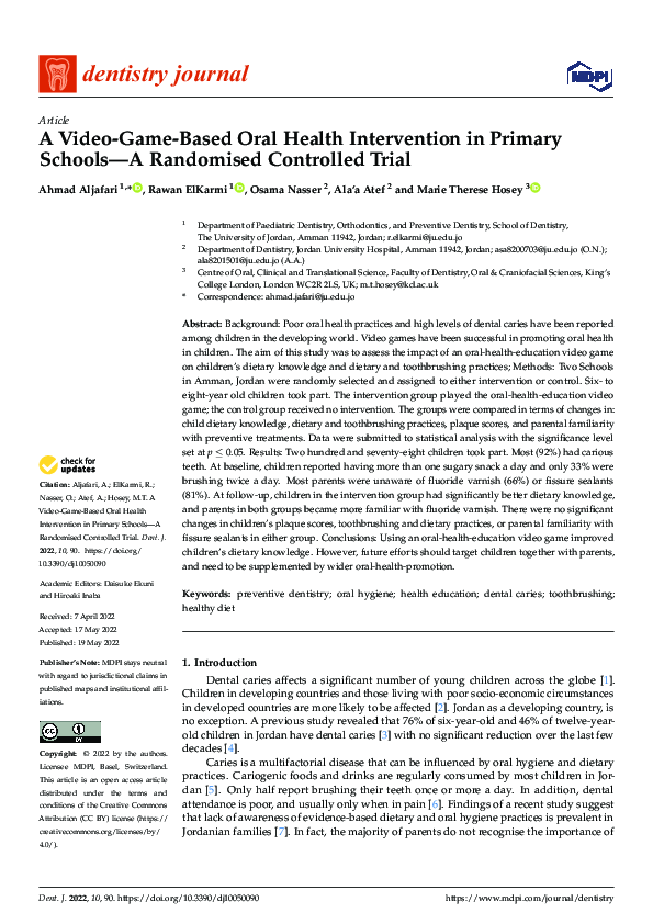 (PDF) A Video-Game-Based Oral Health Intervention in Primary Schools—A ...