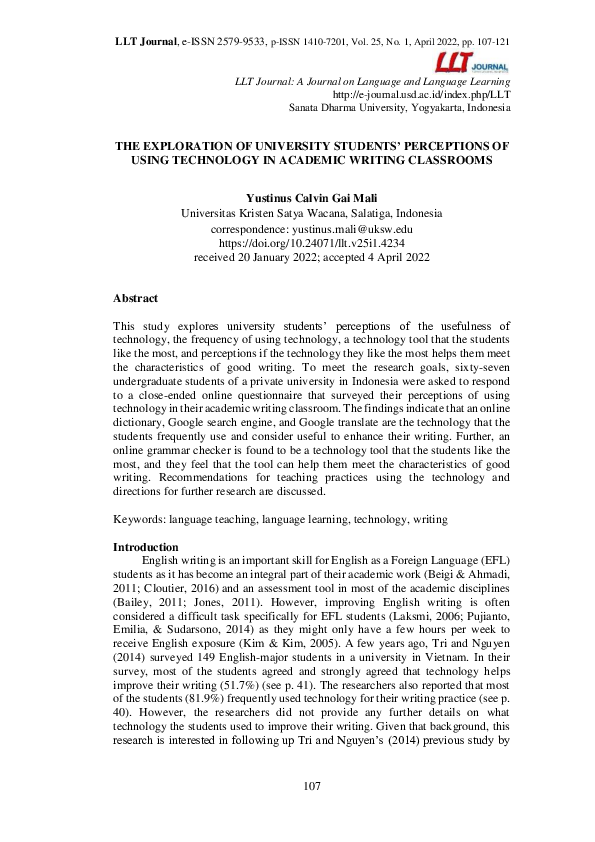 (PDF) The Exploration of University Students' Perceptions of Using ...