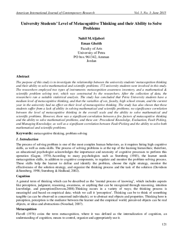 (PDF) University Students' Level of Metacognitive Thinking and their ...