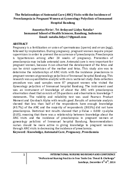 (PDF) The Relationships of Antenatal Care (ANC) Visits with the ...