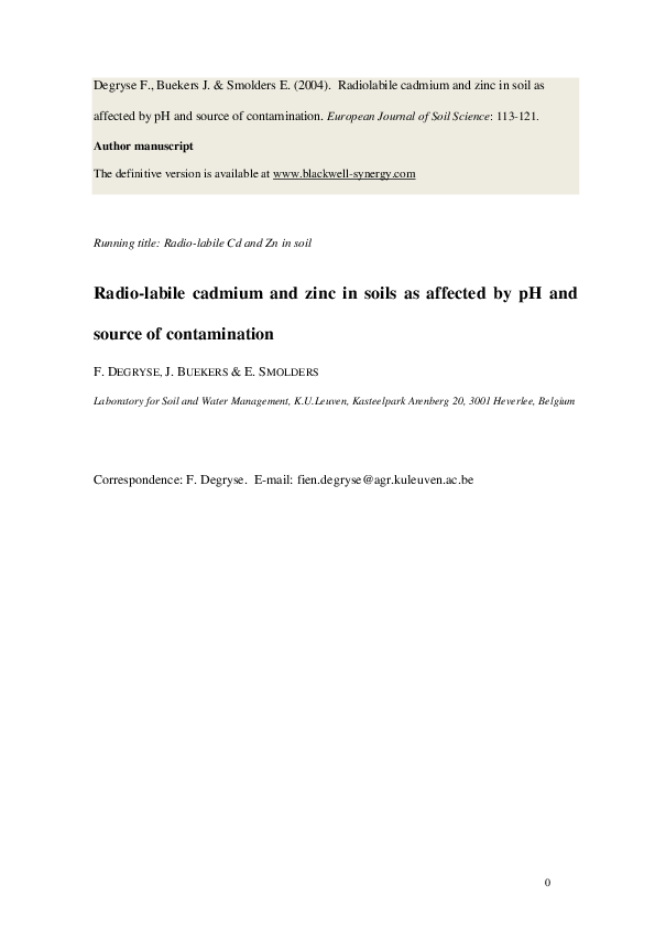 (PDF) Radio-labile cadmium and zinc in soils as affected by pH and ...