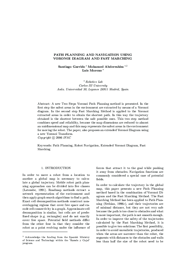 (PDF) Path Planning and Navigation Using Voronoi Diagram and Fast Marching