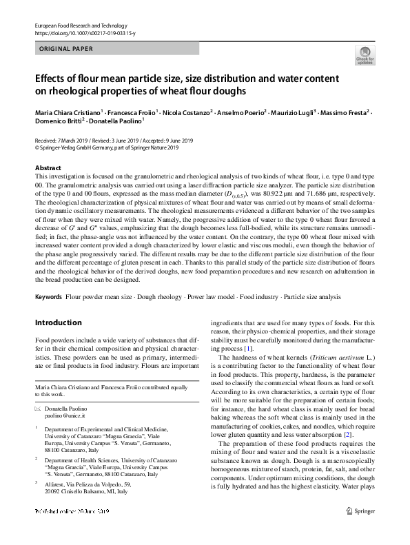 (PDF) Effects of flour mean particle size, size distribution and water ...