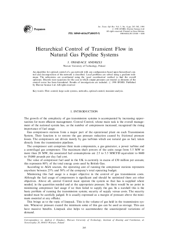 (PDF) Hierarchical control of transient flow in natural gas pipeline ...