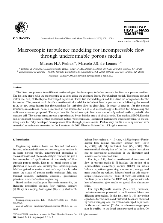 (PDF) Macroscopic turbulence modeling for incompressible flow through ...