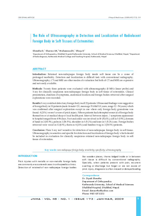 (PDF) The Role of Ultrasonography in Detection and Localization of ...