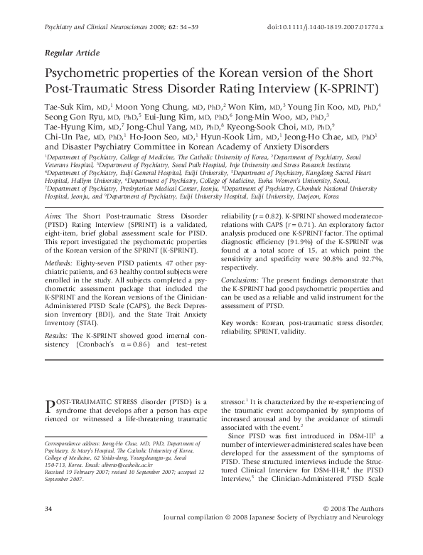 (PDF) Psychometric properties of the Korean version of the Short Post ...